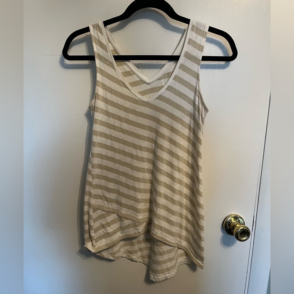White House Black Market, XXS, soft sleeveless asymmetrical top , white and gold
